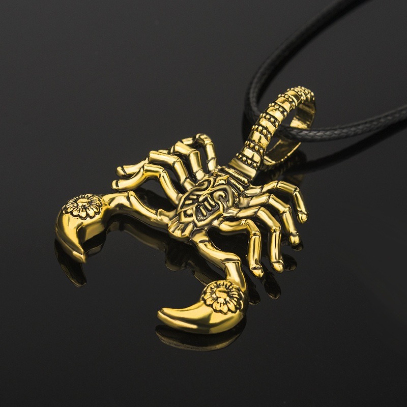 Kalung Tali Kulit Liontin Kalajengking Bahan Stainless Steel Gaya Vintage Punk Untuk Pria