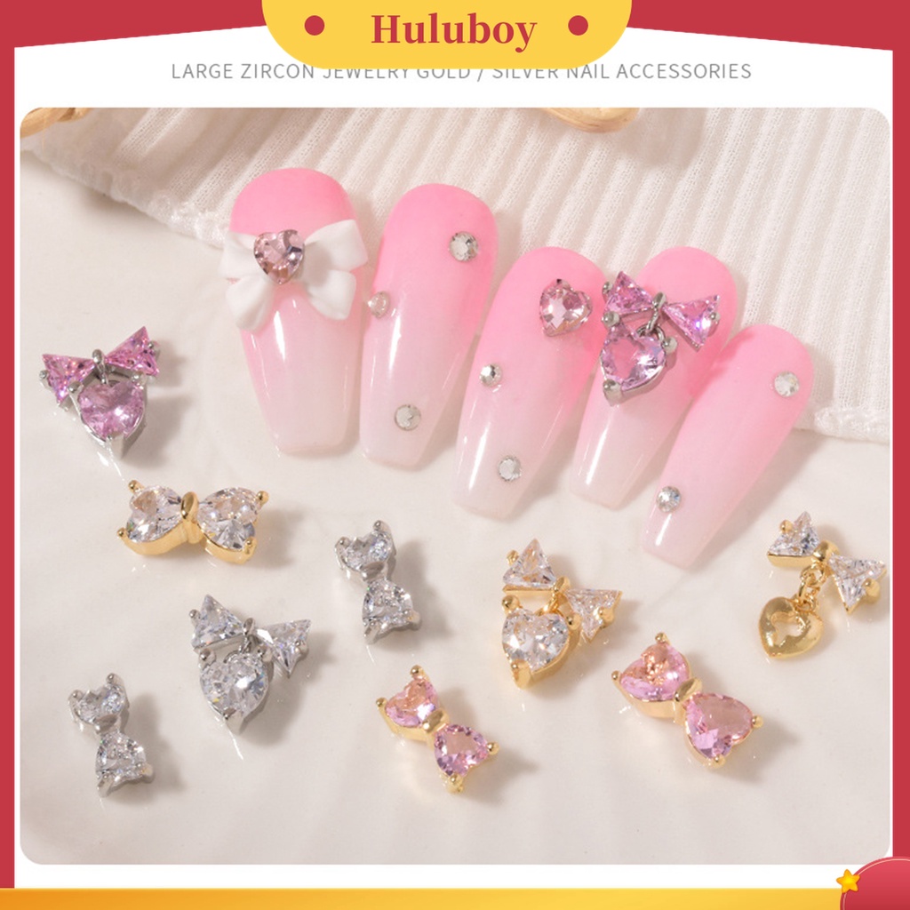 Huluboy Huluboy♡ 3 Pcs Ornamen Kuku Bentuk Pita Bahan Zircon Tahan Karat Untuk Dekorasi Nail Art