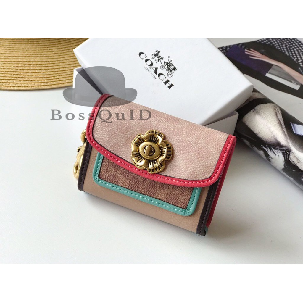Coach Camellia Mini Wallet With Keychain