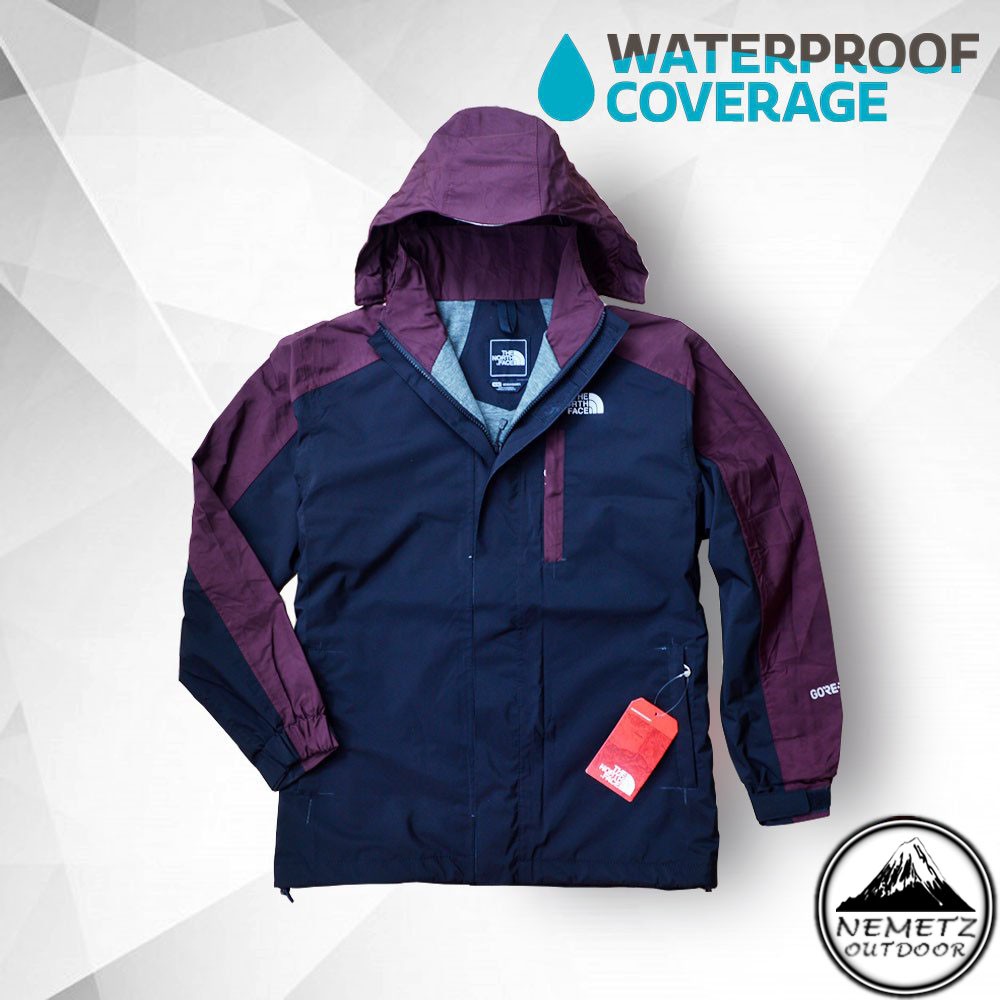 Jaket Gunung TNF Waterproof Hiking Outdoor Jacket Hitam Ungu JCMT015