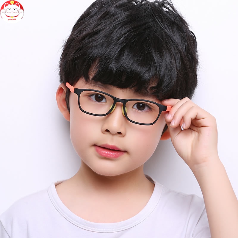 Glasses for Kids Boys Girls TR90 Square Flexible Frame Anti-Eyestrain Anti-Glare Age 4-10