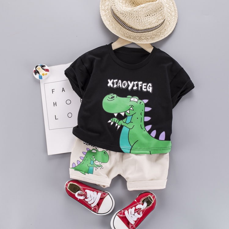 Promo !! Setelan bestseller anak / setelan xiaoyifeg trex grumpy ukuran 2-4tahun / Setelan baju anak cowok