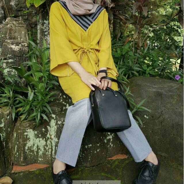 AMBAR - Blouse kombinasi lurik