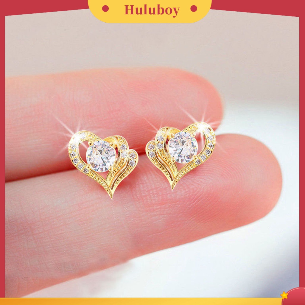 Hu Hu Hu Hu Hu Alat Bantu Pasang Kacamata♡ 1 Pasang Anting Stud Bentuk Hati Bahan Alloy Untuk Wanita