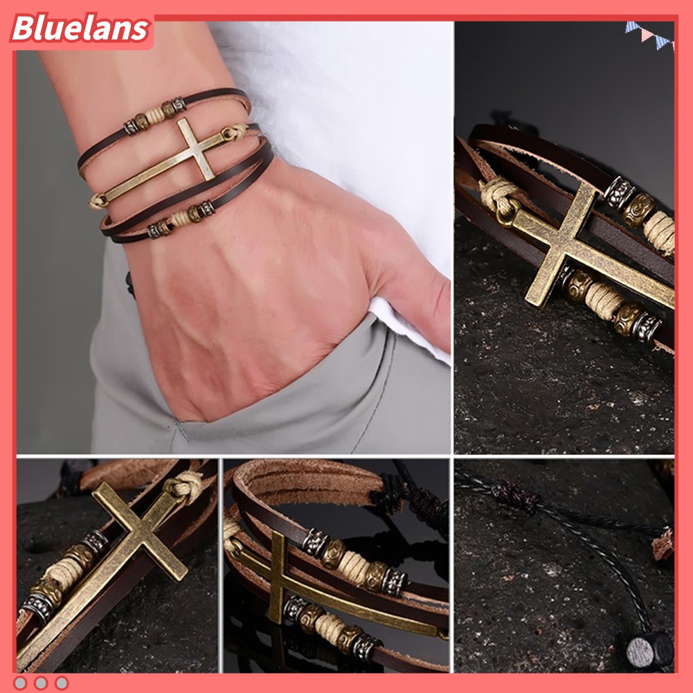 Gelang Tali Rantai Adjustable Bahan Kulit Imitasi Gaya Retro Untuk Pria Dan Wanita