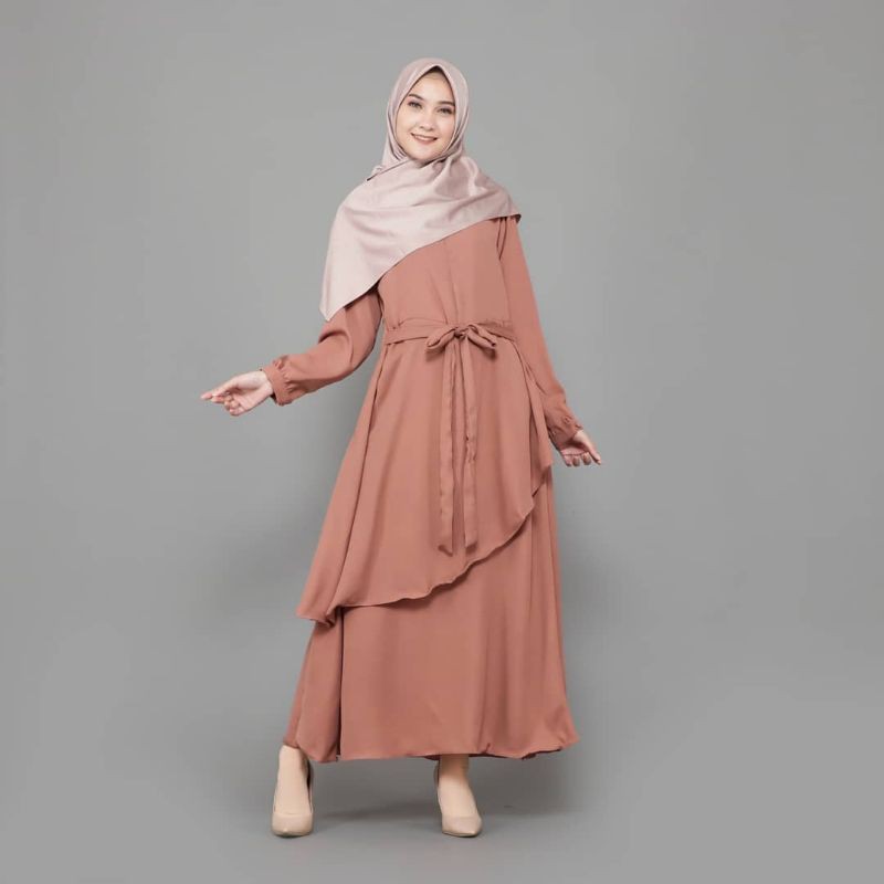 YASMIN DRESS WOLLYCREPE GAMIS WOLLYCREPE LAYER DEPAN BY HAWACORNER