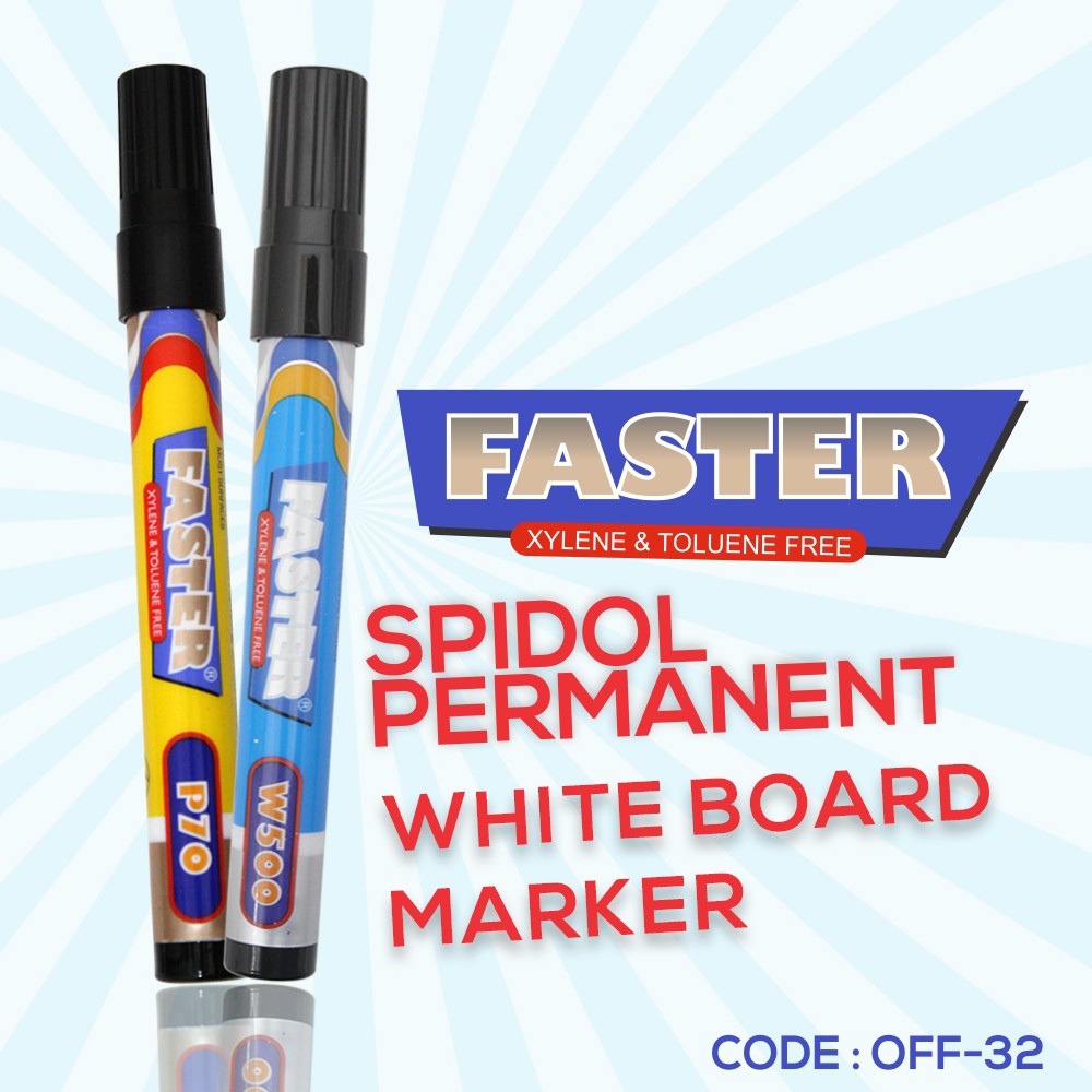 SPIDOL HITAM FASTER P70 PERMANEN DAN SPIDOL WHITE BOARD MARKER W500 FASTER . OFF-32