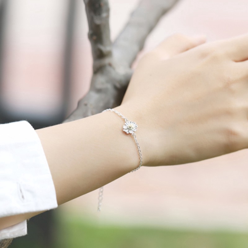 Gelang Rantai Bunga Daisy Flower Chian Bracelet Simple Charm Bracelets Women Jewelry Korea