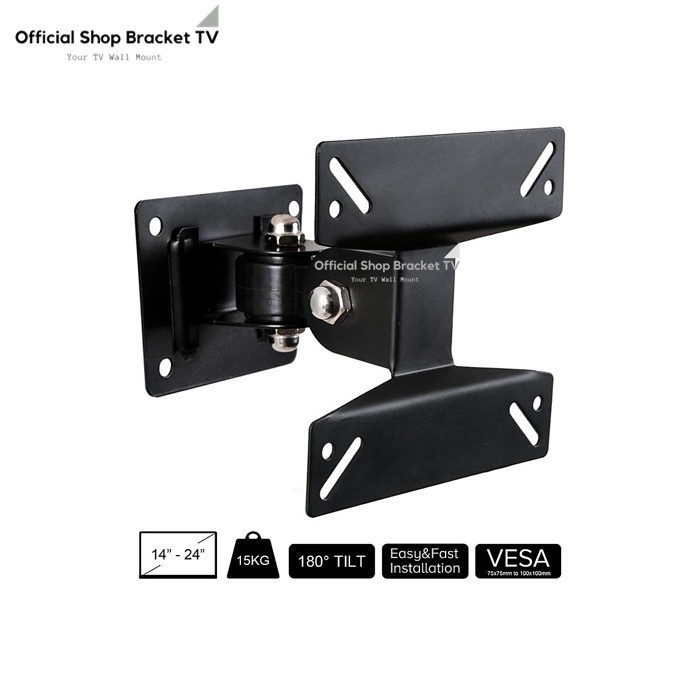 Bracket TV/Monitor 14 17 22 24 inch, Fleksibel Braket Lengan/Swivel