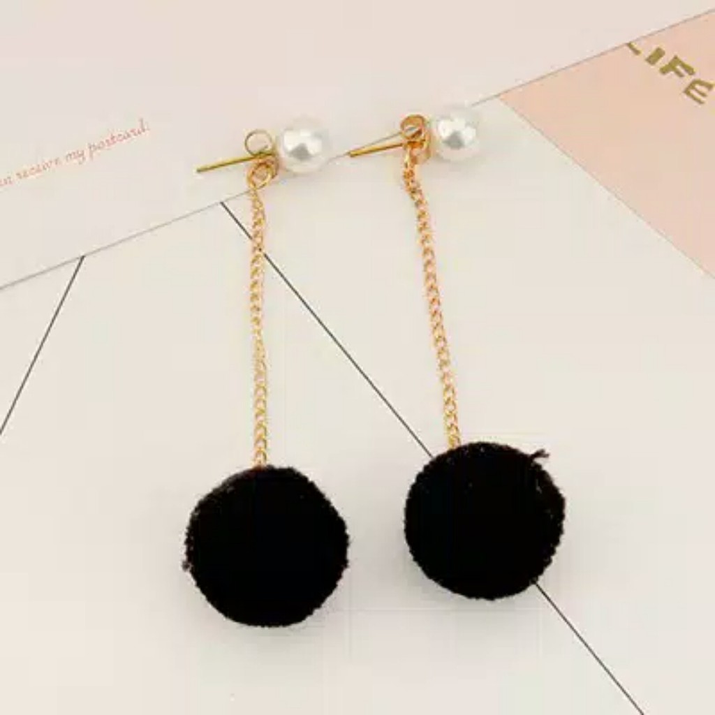 Anting Tusuk Wanita Kekinian Korea Style Model  RantaiI  Mix Bola Pompom MISS  101