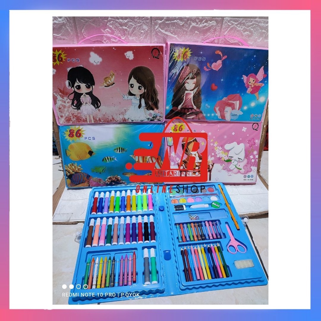 Crayon Set 86pcs / Crayon Set Koper Tas / Pensil Warna Mewarnai Anak anak