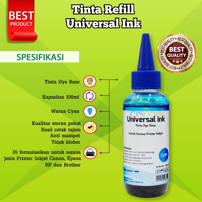 GROSIR Tinta Asli Dye Ink Universal Support XP CNON EPSN BRTHR 100ml