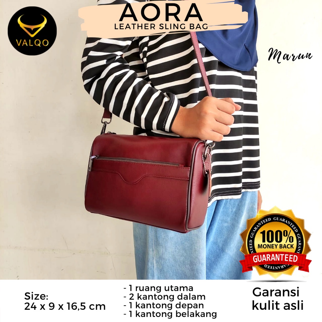 [VALQO] Tas AORA Kulit Sapi Selempang Bahu Slingbag Wanita Perempuan Cewek Clutch Pouch Bag