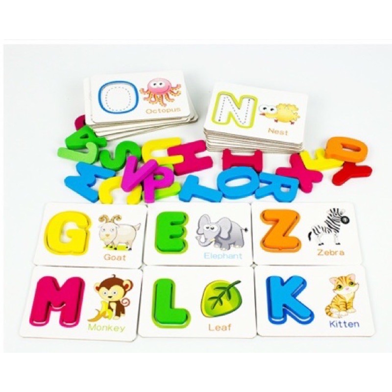 English letters wooden with wipe clean cards - mainan edukasi anak- kado anak - hadiah anak