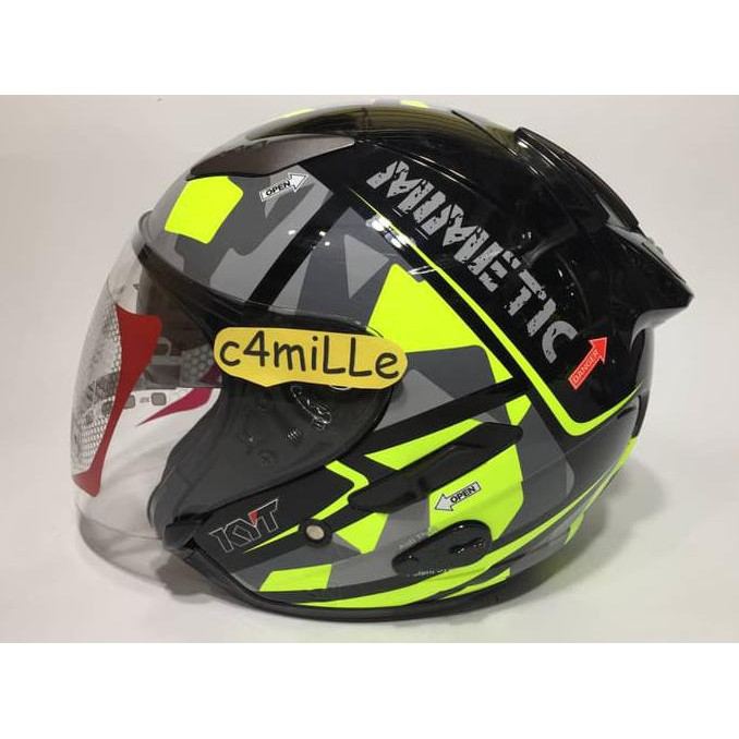 Helm Kyt Galaxy Slide #4 Black Yellow Fluo Double Visor Half Face