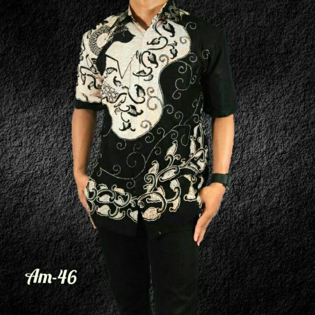 Risna Batik HRB026 kenongo Kemeja Hem pendek padi pekalongan M L XL MURAH KEREN bati pria wajik biru