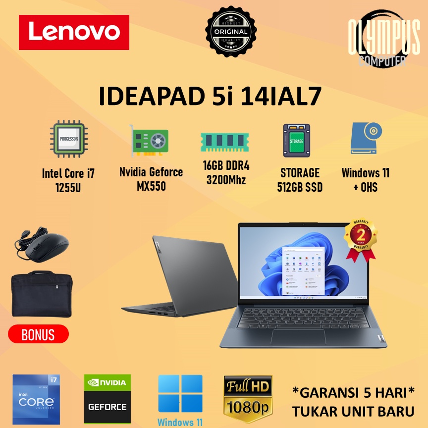 Laptop Lenovo Ideapad Slim 5i 14IAL7 I7 1255U 16GB 512SSD MX550 W11+OHS 14"FHD