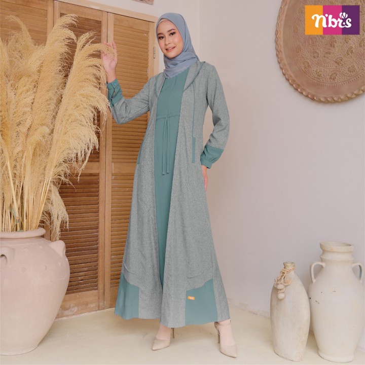 Nibras Gamis NB B72 Bahan Kranji Rustic Mix Amunzen Dress Muslimah Kekinian