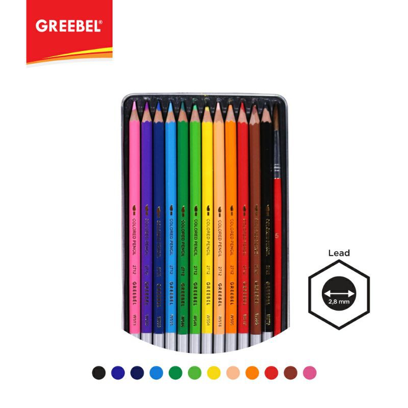 PENSIL WARNA / WARNA CERAH / BAHAN KUAT GREEBEL / GREEBEL 2712 WATER COLOUR PENCIL TIN CASE