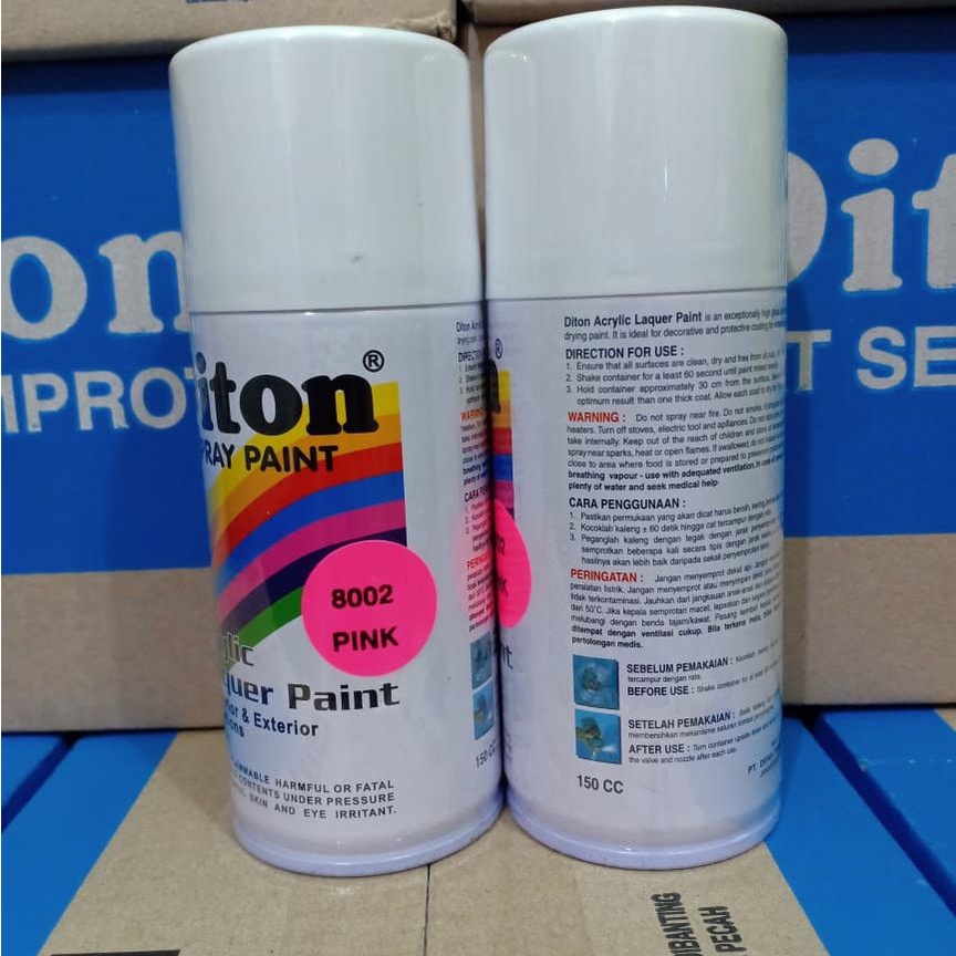 DITON Spray Paint Acrylic Lacquer Paint Pilox Cat Semprot - 8002 PINK / Stabilo Merah Muda / Fluorescent Pink (150cc/Kecil)