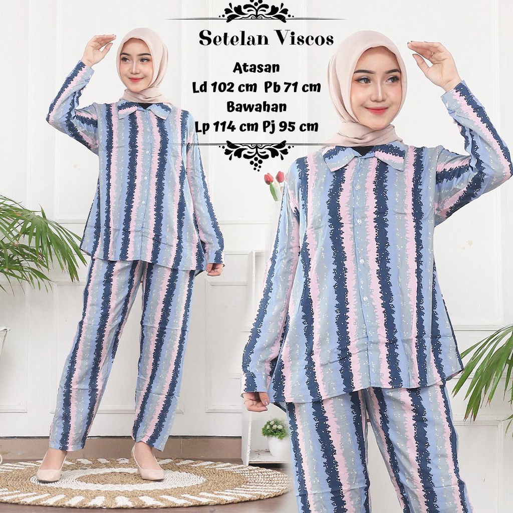 Prilly One Set Wanita Rayon Viscose Premium Setelan Wanita Lengan Panjang Set Celana Kekinian