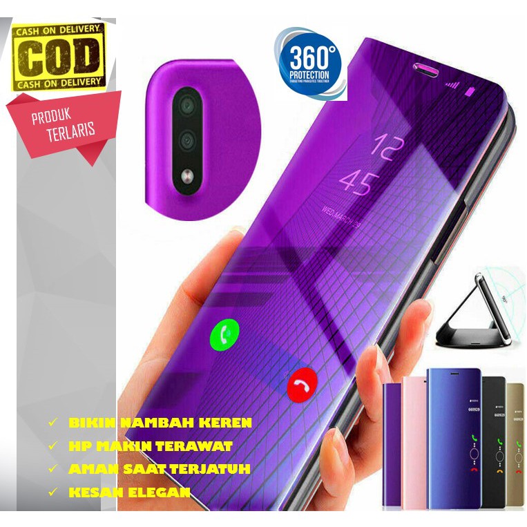 FLIP COVER VIVO TIPE Y53/Y51/Y71 MIRROR STANDING CASING KEREN CLEAR VIEWS