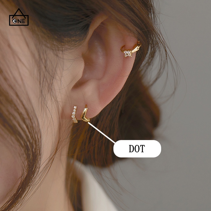 COD❤1 Pasang14K Berlapis Emas Anting Wanita Korea Mini Zircon Hoop Anting jepit huggie Piercing  A one