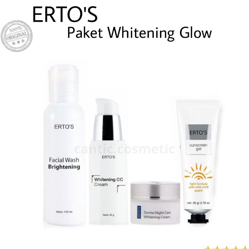 Ertos Whitening Glow Paket 4in1 (wash,CC,Dermo,sunscreen)