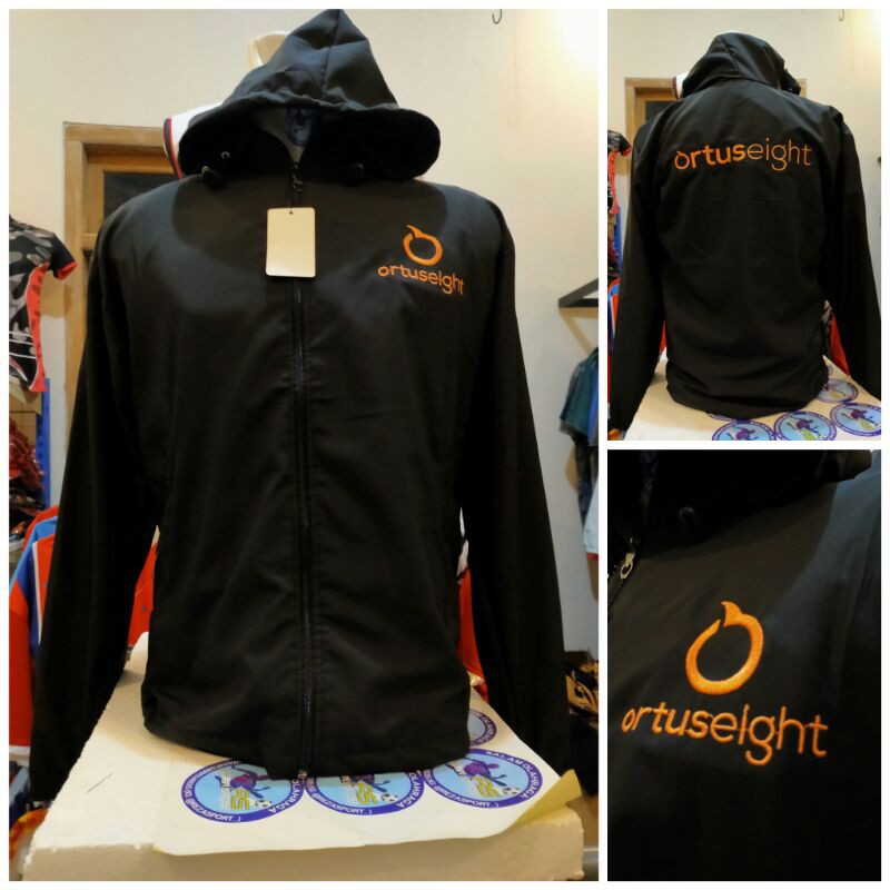 JAKET OLAHRAGA PARASUT, JAKET RUNNING, JAKET GOWES HITAM-ORANGE