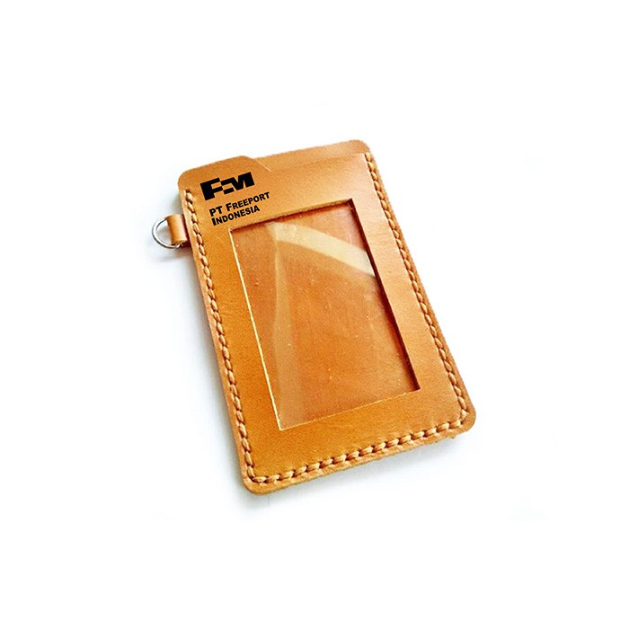 Name Tag Kulit Asli Logo PT. FREEPORT INDONESIA Garansi 1 Tahun - Tempat Id Card. Gantungan Id Card