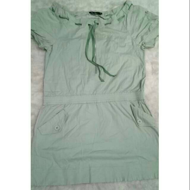 Preloved Dress Mint Sabrina Bahan Wedges Tebal Casual Green Hijau Big Size Large Jumbo