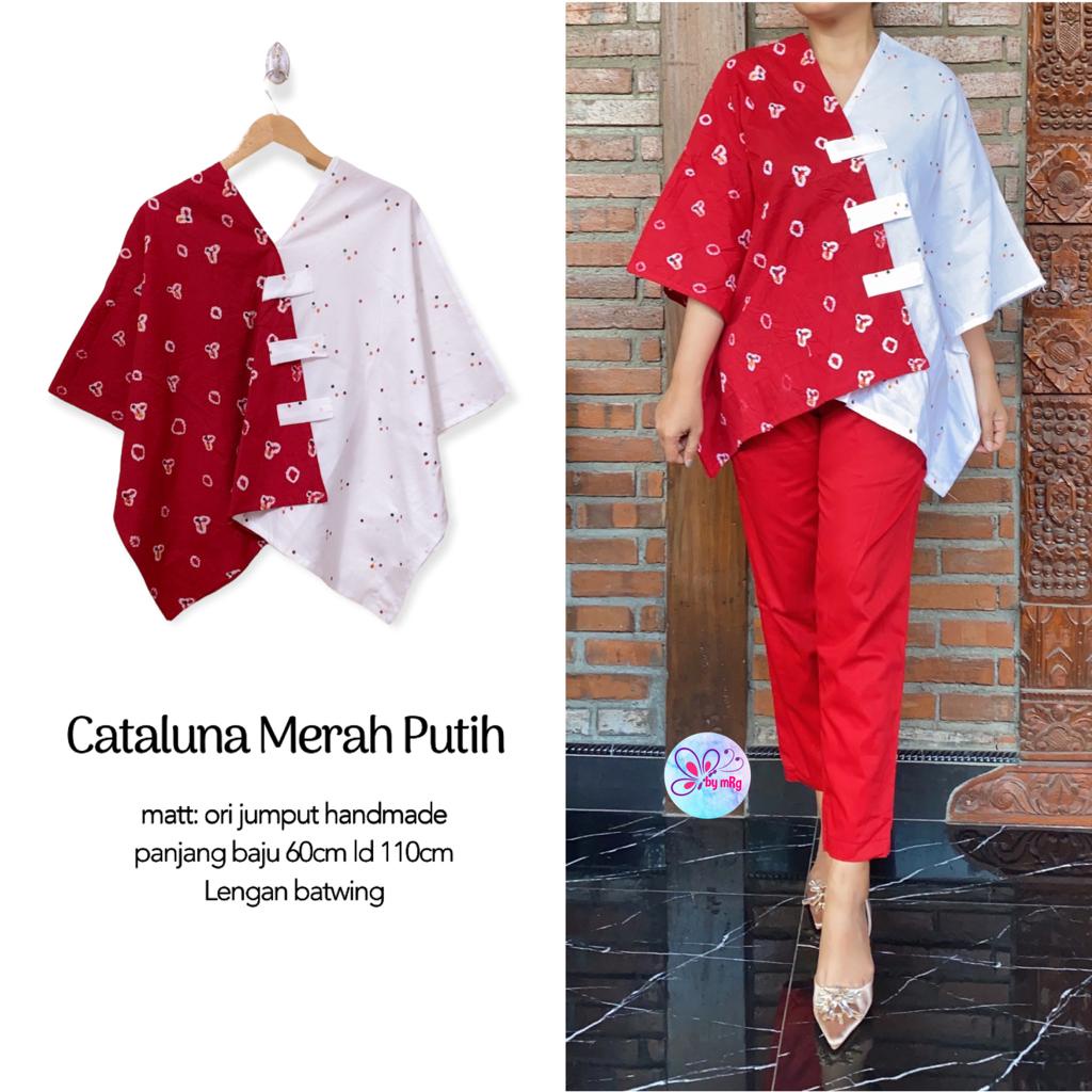 Blus tunik cataluna merah putih series jumput dian sastro