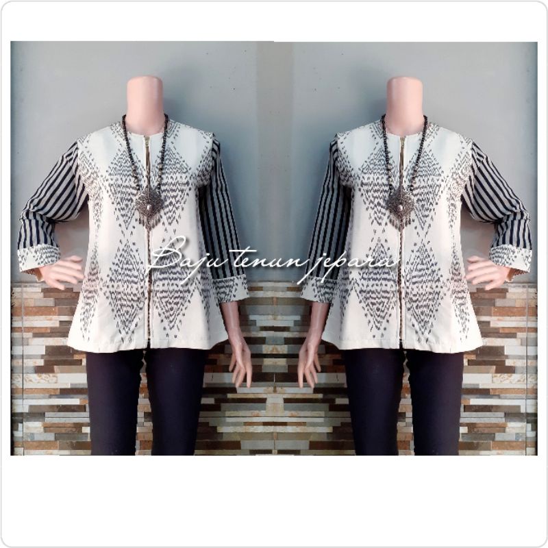 Blouse Blazer tenun resleting jaket super premium tenun mix lurik baju tenun jepara BTB44