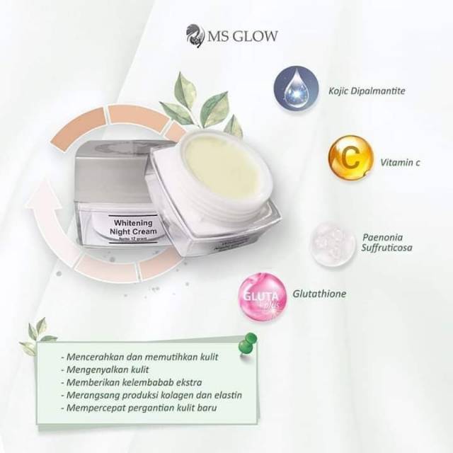 Ms glow whitening night cream/ whitening night cream MS glow/ krim malam MS glow