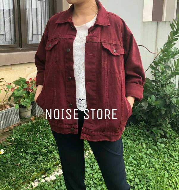 Jaket Jeans Maroon Oversize Premium Quality