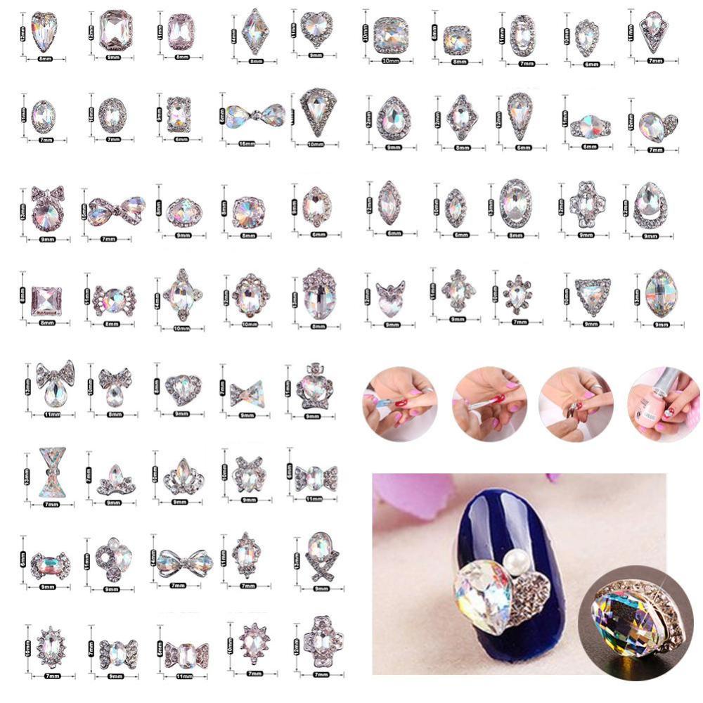 Timekey 60pcs / Set Hiasan Kuku 3D Bahan Alloy Hias Kristal / Berlian Imitasi Untuk Manicure DIY A1K7