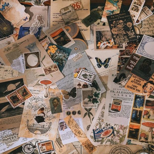 

(BISA COD) ic] 99 pcs vintage set kertas dan sticker deco diy scrapbook jurnal BOOM SALE Kode 46
