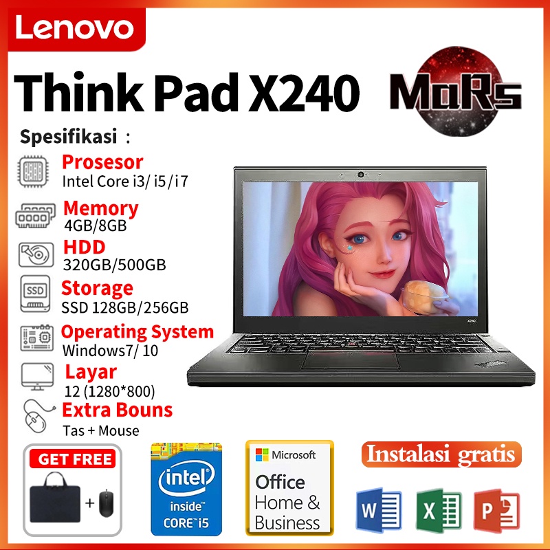 laptop lenovo thinkpad x240 core i5 gen4 8gb 120gb ssd ori murah bergaransi