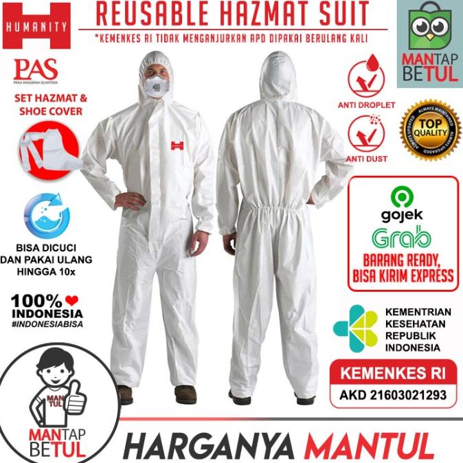 set lengkap baju apd reusable waterproof hazmat + shoe cover HUMANITY