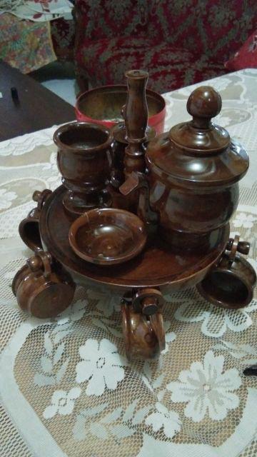 (bisa Cod) Satu Set Teko Gelas Dan Cangkir Model Gantung Bahan Kayu Jati - Dekorasi Hiasan Meja Tamu