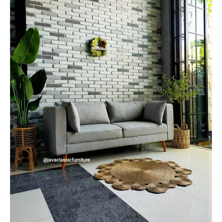SOFA TV RETRO MINIMALIS SCANDINAVIA 2 SEATER RUANG TAMU PANJANG 180cm KURSI SOPA KAIN JOK BLUDRU BUSA DUDUKAN EMPUK SANTAI BAHAN RANGKA KAYU JATI JEPARA-2