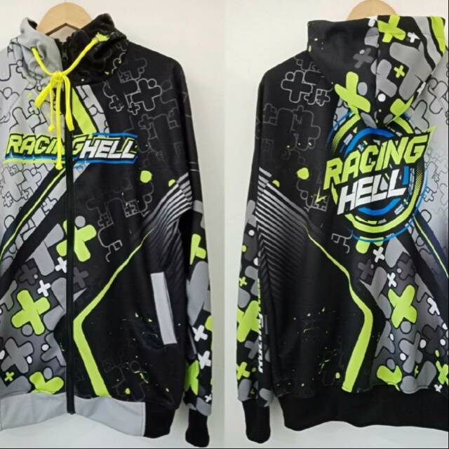 Jaket RACING HELL Printing Hitam Abu Plus