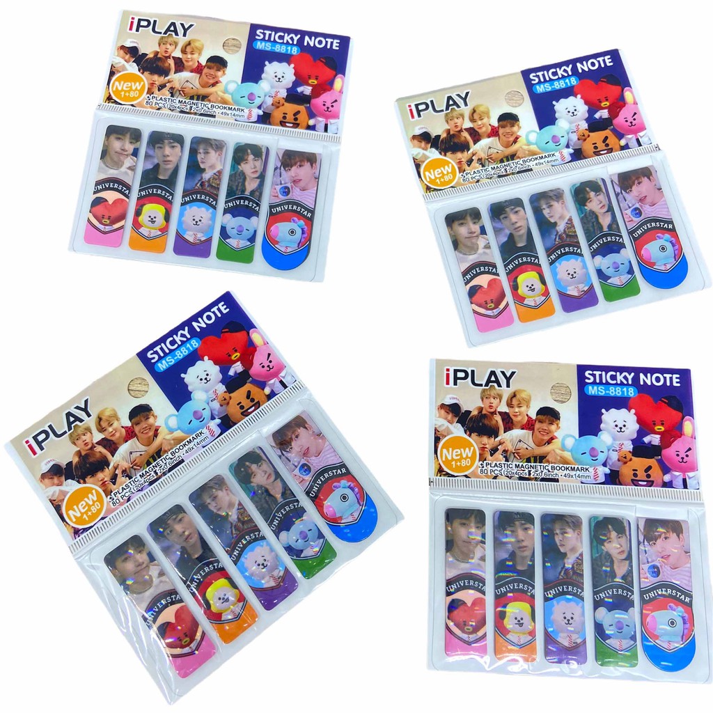 ISI 100LEMBAR | PEMBATAS BUKU BT21 BTS PLASTIK / PEMBATAS BUKU BTS / BOOKMARK BT21 / STIKY NOTE BT21-iPLAY+Mag- BTS