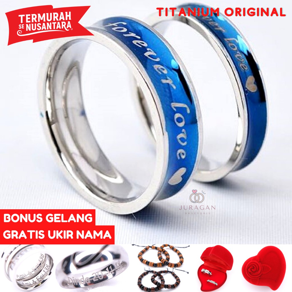 [HIGH QUALITY] Cincin Couple BUCIN R62 Titanium Ukir Nama + Box Cincin Beludru + BONUS Gelang Couple