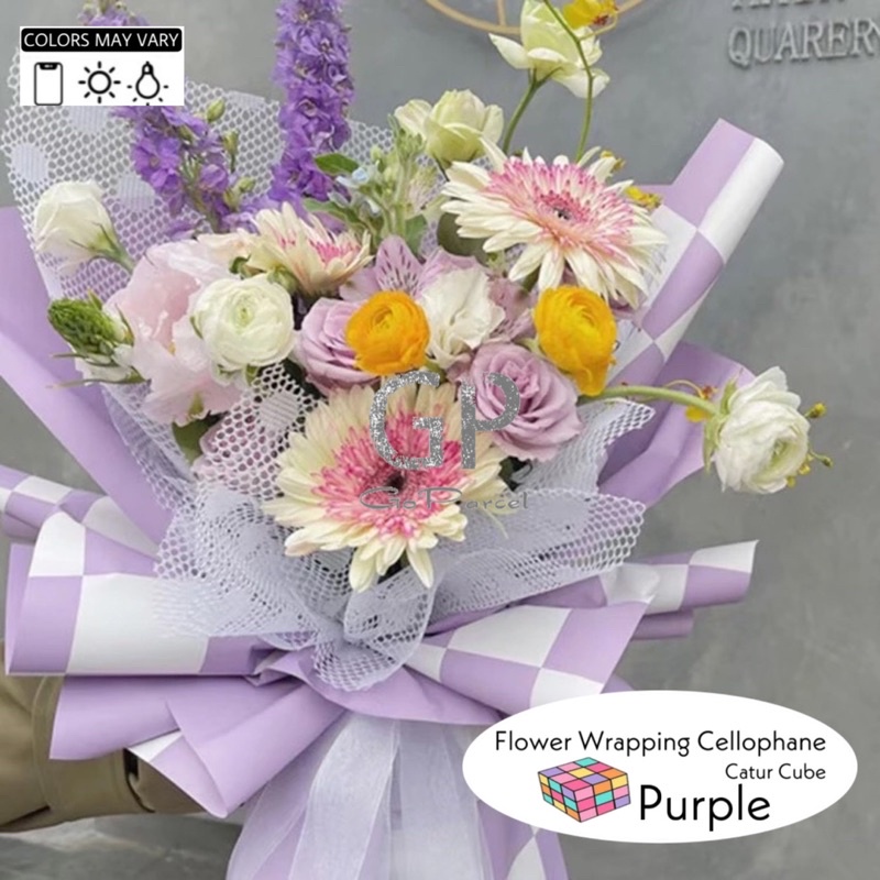 ( 5 Lembar ) CATUR CUBE COLOR - FLOWER WRAPPING PAPER KOREAN PLASTIC CELLOPHANE KERTAS BUNGA BUKET FLORIST