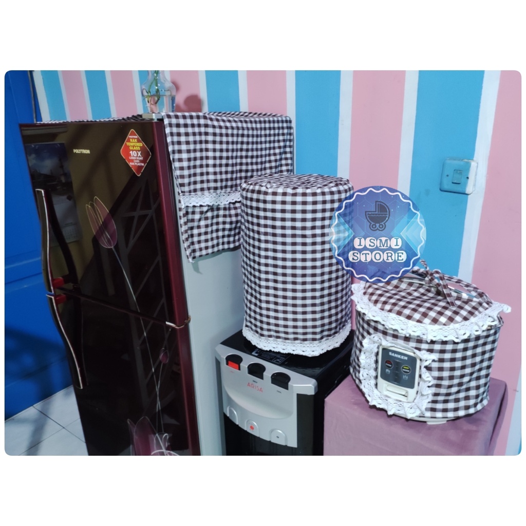 Paket Hemat 3in1 TAPLAK KULKAS SARUNG GALON ATAS dan SARUNG MAGICOM Motif Estetik Kekinian Kotak Gingham Gaya Korea by Ismi Store