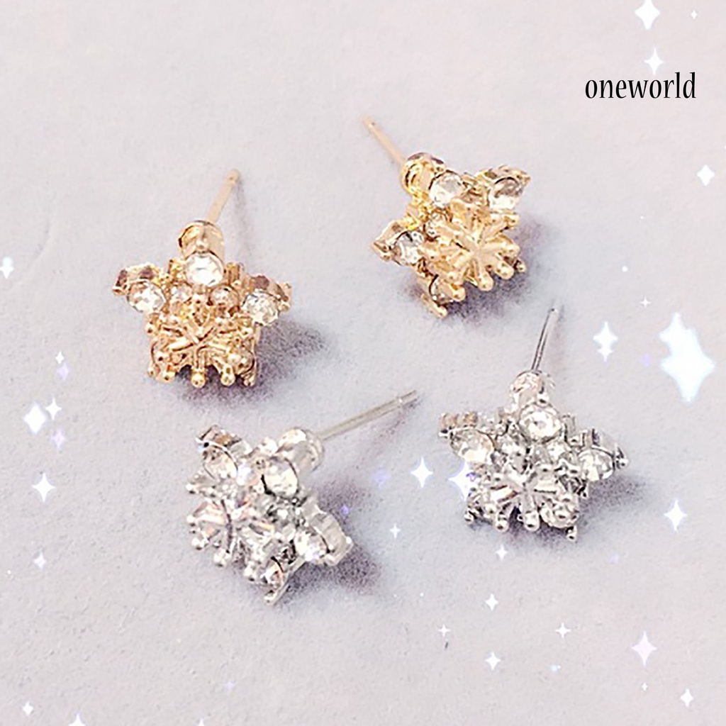 OW# Ear Studs Five-petal Flower Twinkling Alloy Earring Jewelry Accessory for Dating