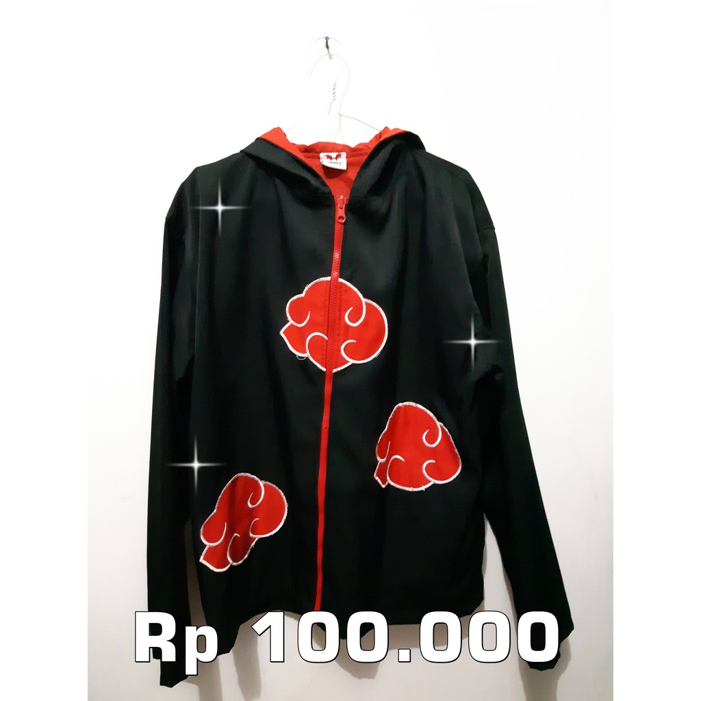 Jaket Akatsuki (Anime Naruto) Bahan Drill Tebal HQ Gonzo Warna Hitam Corak Awan Merah