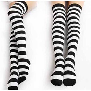 qoc4 black and white overknee socks kaos  kaki  belang  