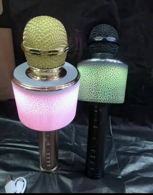 MIC BLUETOOTH FLECO F-07 LEOPARD KARAOKE WIRELESS/MICROPHONE KTV PREMIUM SPEAKER PORTABLE LED SMULE